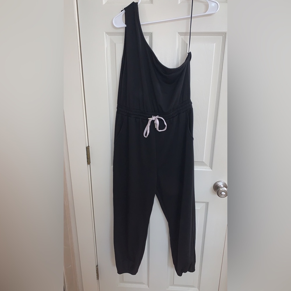 Jumpsuit! One shoulder cotton jump suit with drawstring